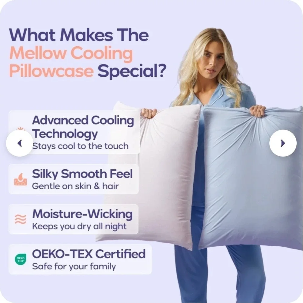 Mellow Cooling Pillowcases Size KING 2-Pack White Hypoallergenic Silky-Soft NEW